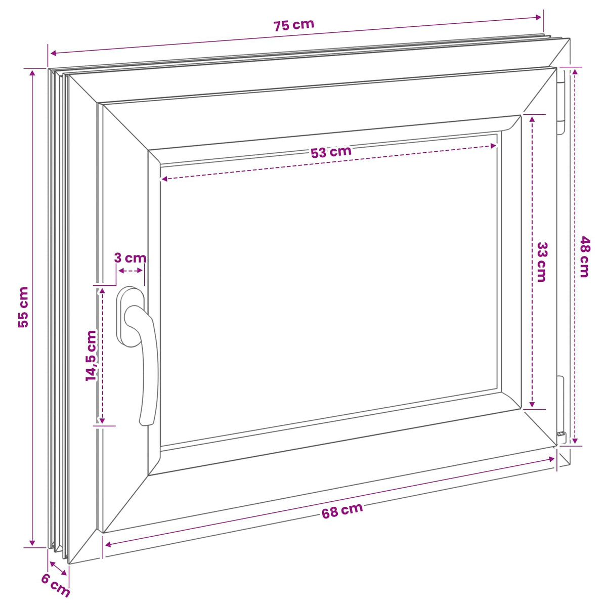Basement Window Internal Colour White RISOR 75 x 55 cm