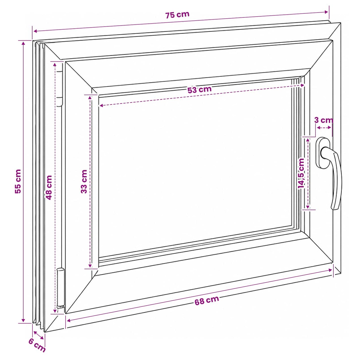 Basement Window Internal Colour White RISOR 75 x 55 cm