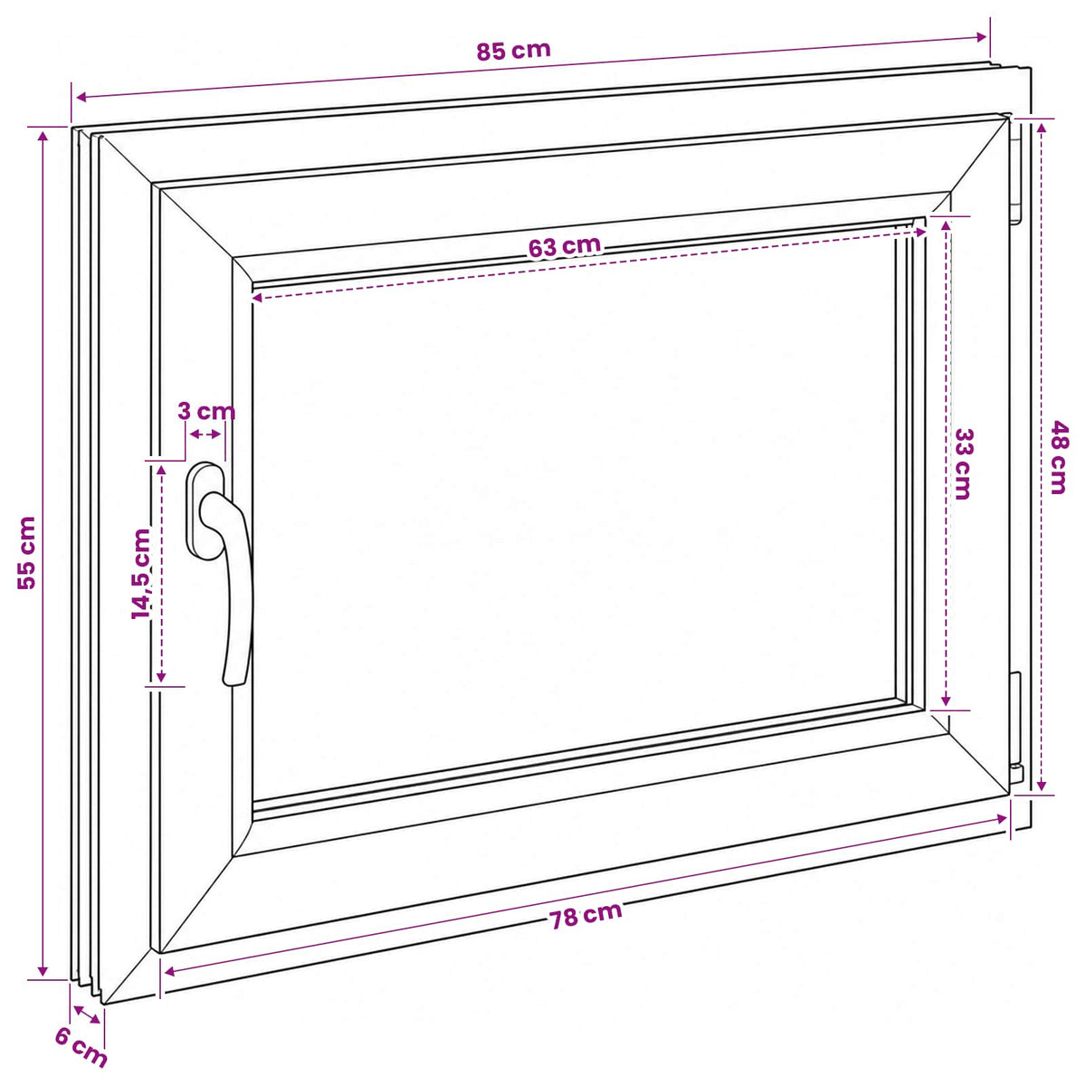 Basement Window Internal Colour White RISOR 85 x 55 cm