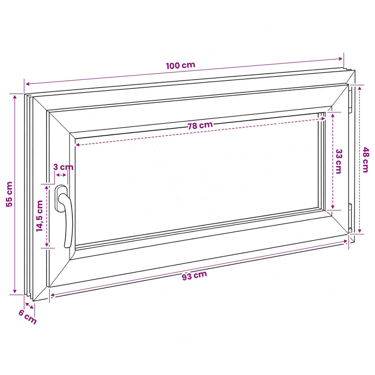Basement Window Internal Colour White RISOR 100 x 55 cm