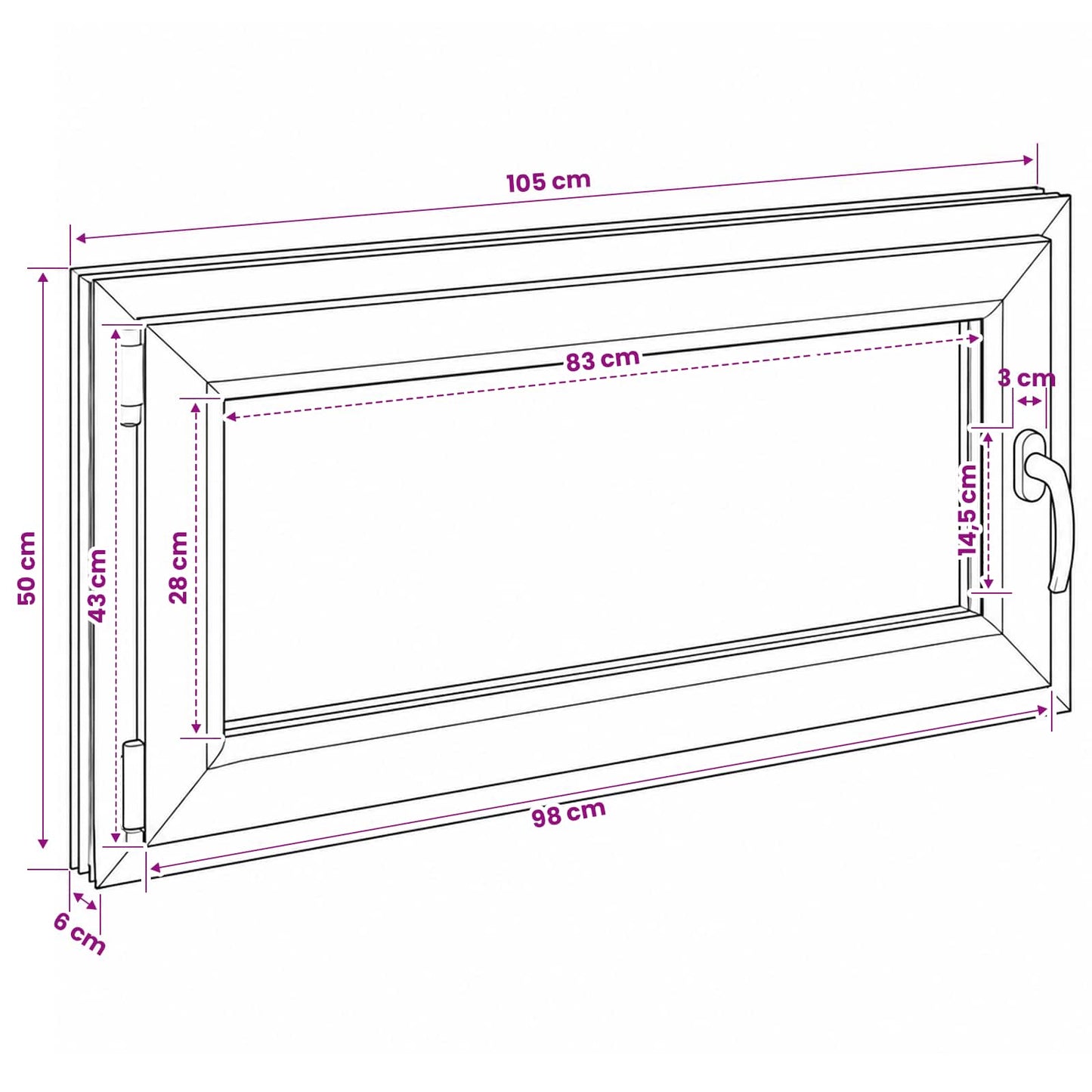 Basement Window Internal Colour White RISOR 105 x 50 cm