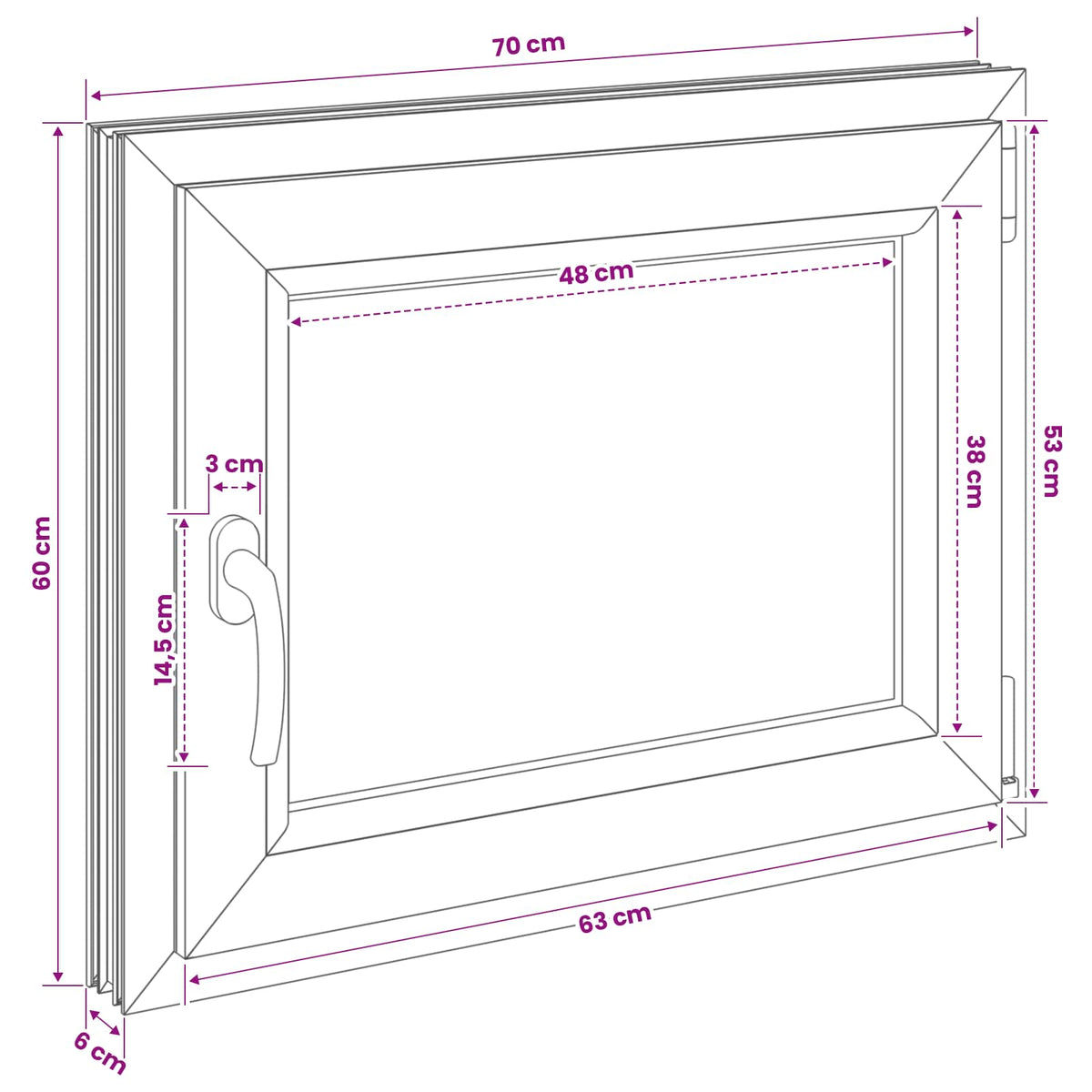 Basement Window Internal Colour White RISOR 70 x 60 cm