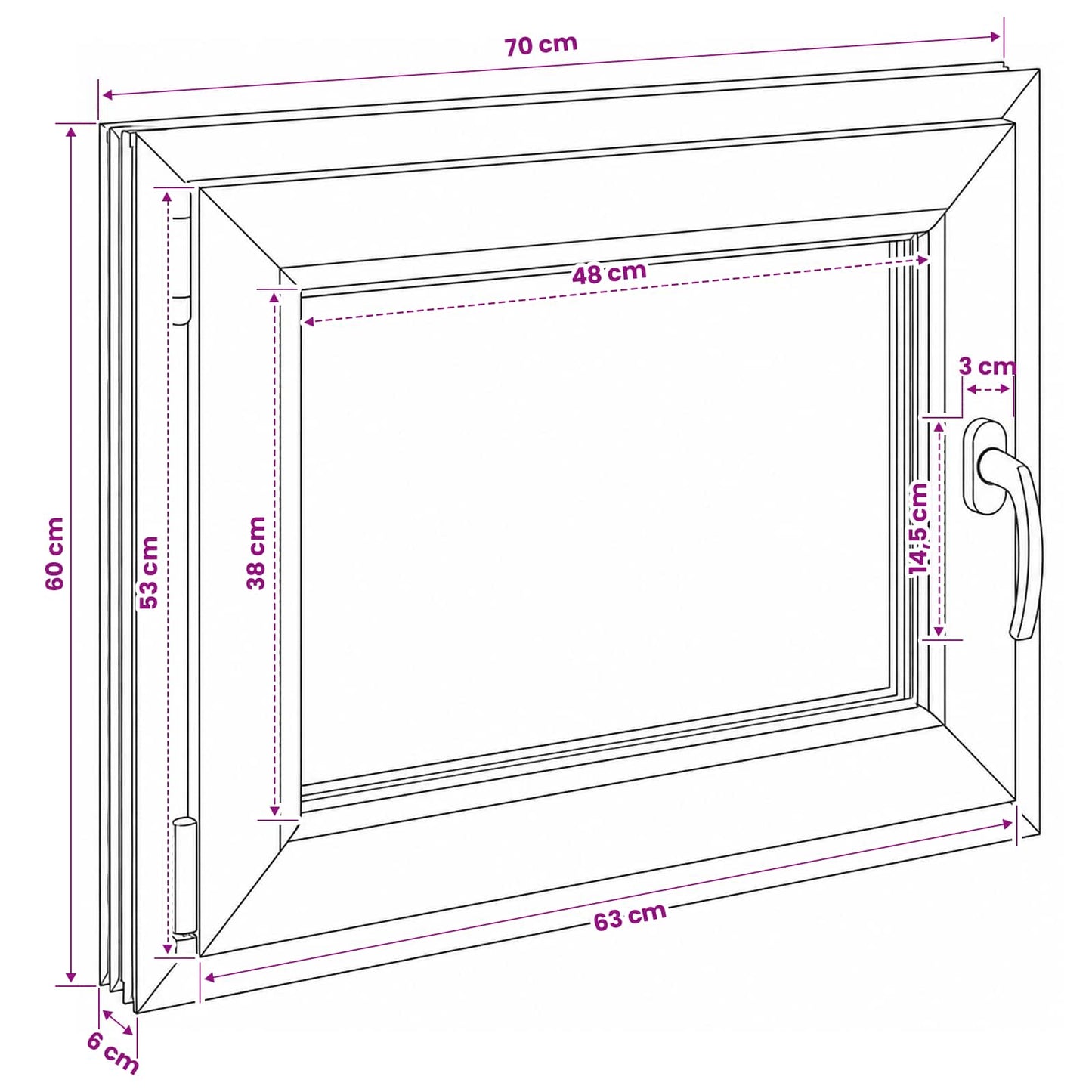 Basement Window Internal Colour White RISOR 70 x 60 cm