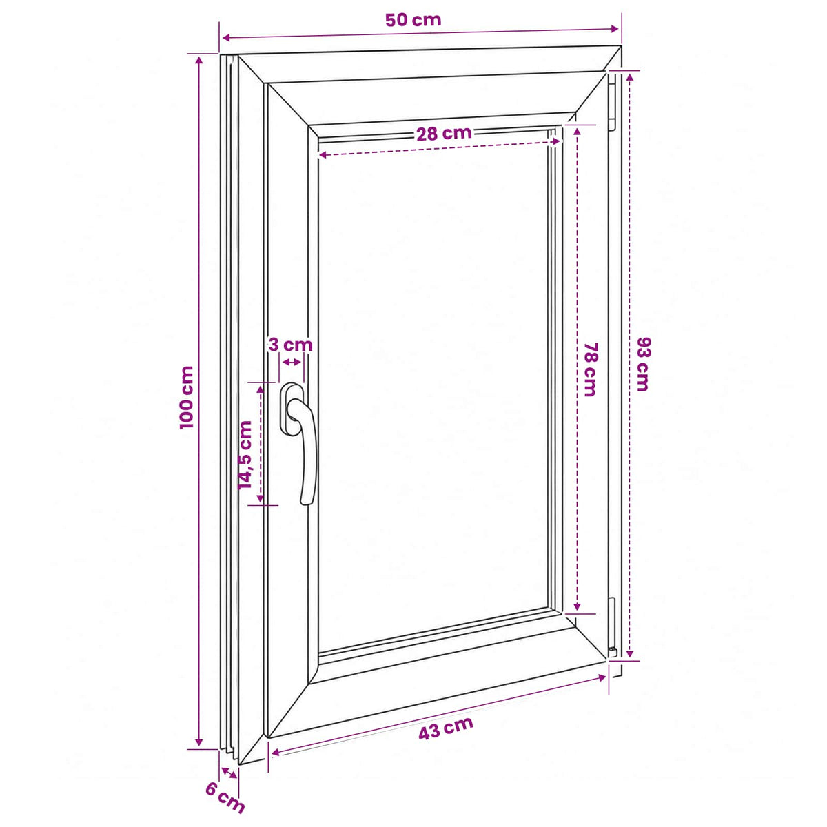 Basement Window Internal Colour White RISOR 50 x 100 cm
