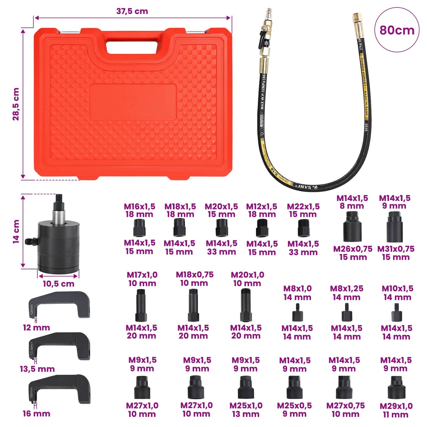 Pneumatic Injector Puller Set for BOSCH, DENSO 24 pcs