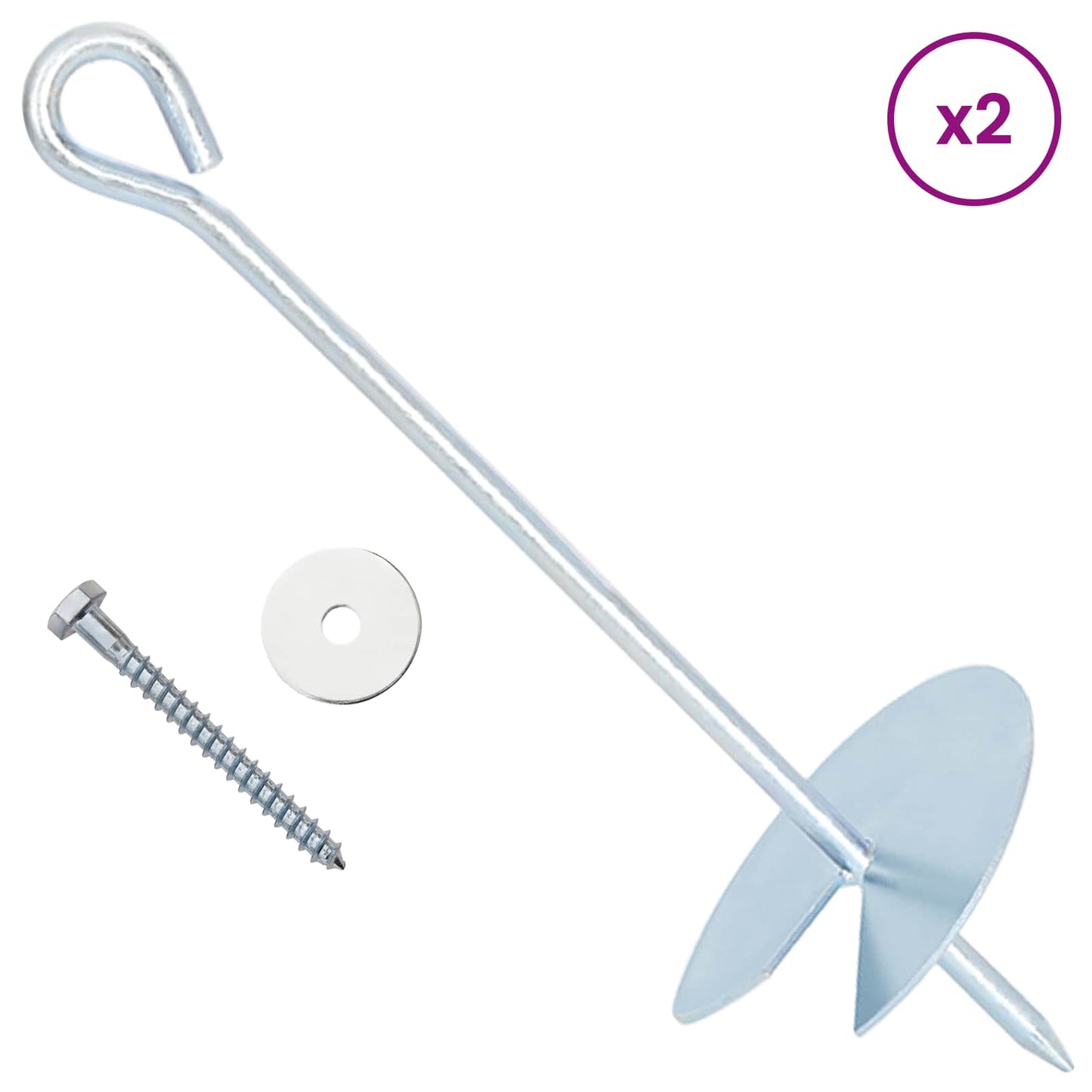 Earth anchor 2 pcs Silver Ø10 x 30 cm Galvanized Metal