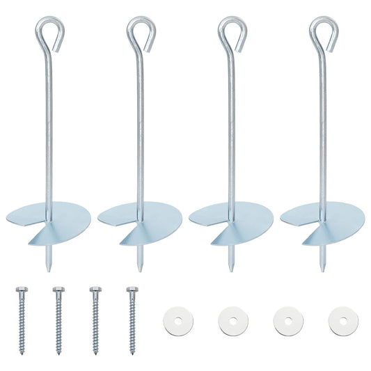 Earth anchor 4 pcs Ø10 x 30 cm Galvanized Metal Silver