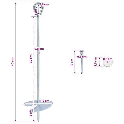 Earth anchor 2 pcs Silver Ø10 x 40 cm Galvanized Metal