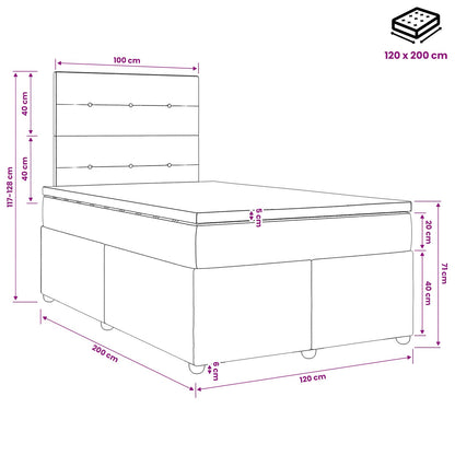 LED Box Spring Bed with Mattress Pink 120 x 200 cm Velvet
