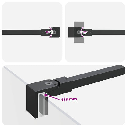 Shower Door Support Bar 47.5 cm for 68/ mm Glass Black