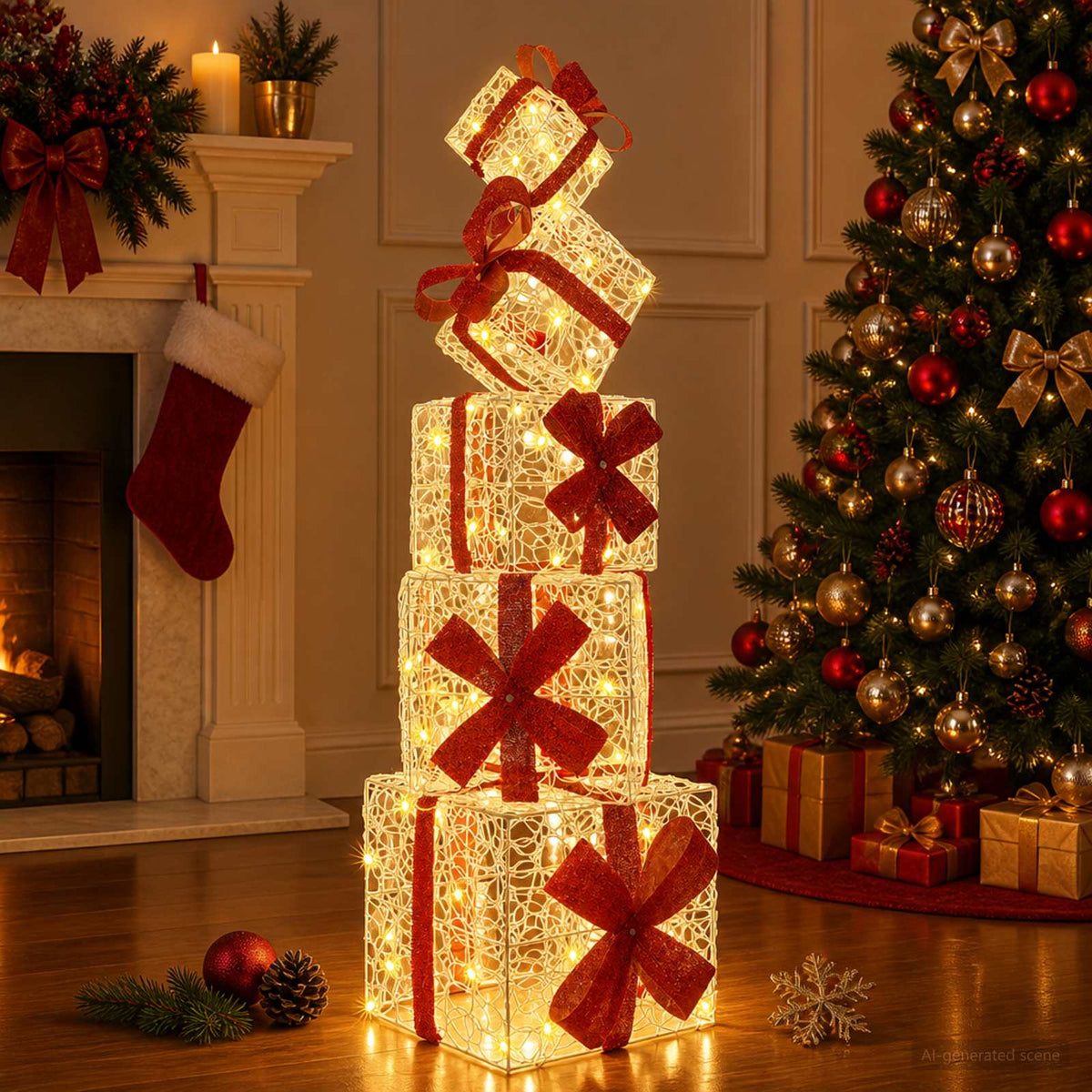 Gift Box Christmas Decoration 5 pcs 125 LEDs Warm White