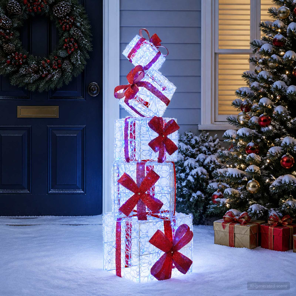 Gift Box Christmas Decoration 5 pcs 125 LEDs Blue