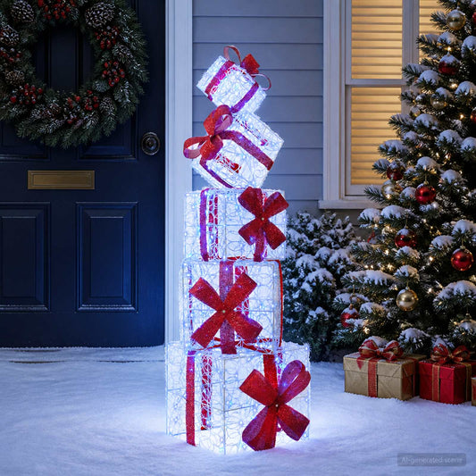 Gift Box Christmas Decoration 5 pcs 125 LEDs Blue