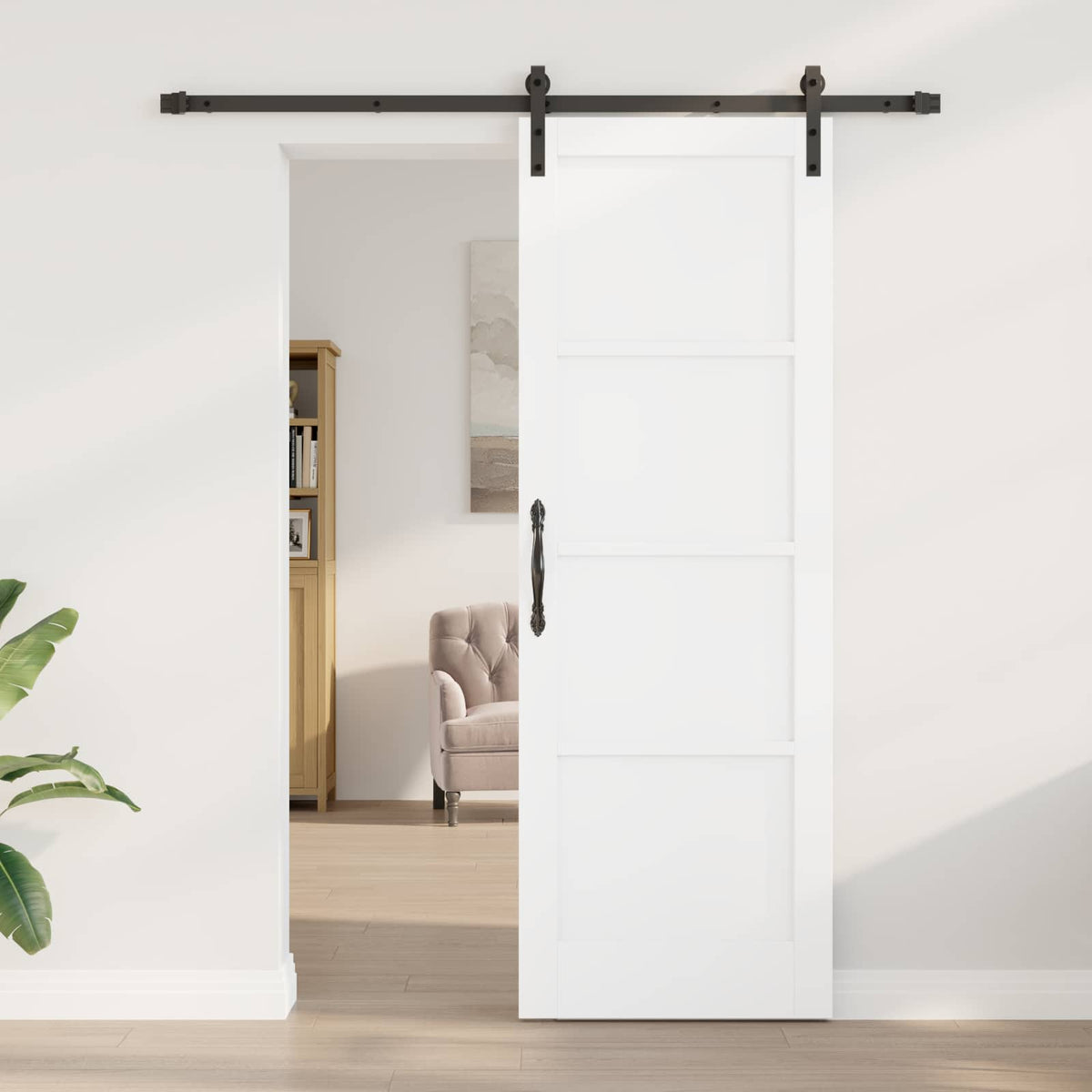 Sliding Door 73.5 x 211 cm Engineered Wood White and Black