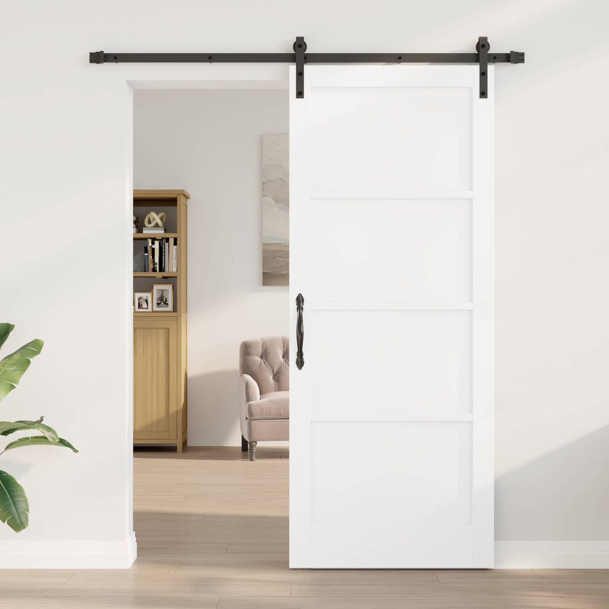 Sliding Door 86 x 211 cm Engineered Wood White and Black
