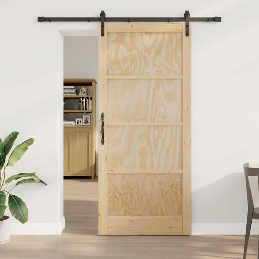 Sliding Door 93 x 211 cm Engineered Wood Natural and Black