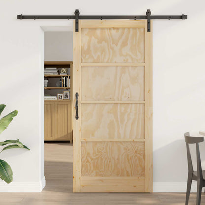 Sliding Door 93 x 202 cm Engineered Wood Natural and Black