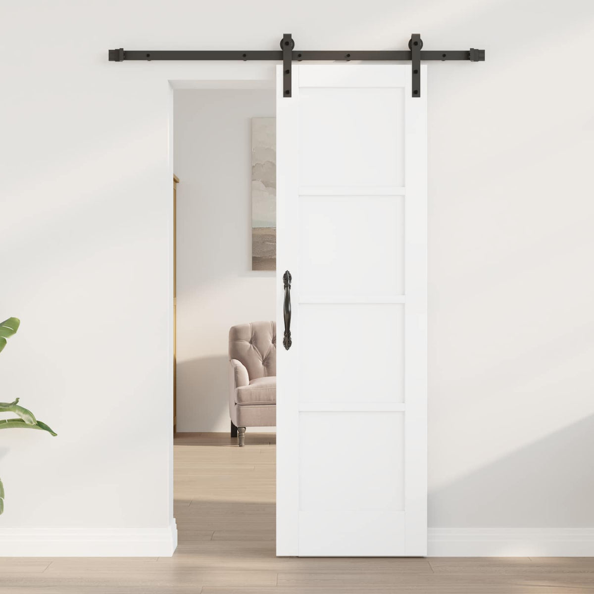 Sliding Door 61 x 198.5 cm Engineered Wood White and Black