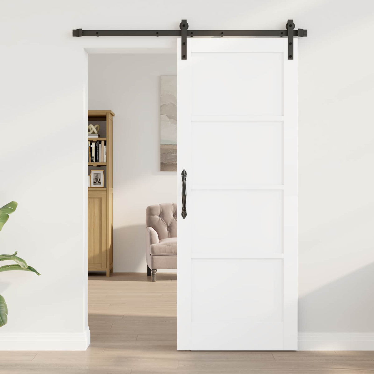 Sliding Door 78 x 202 cm Engineered Wood White and Black
