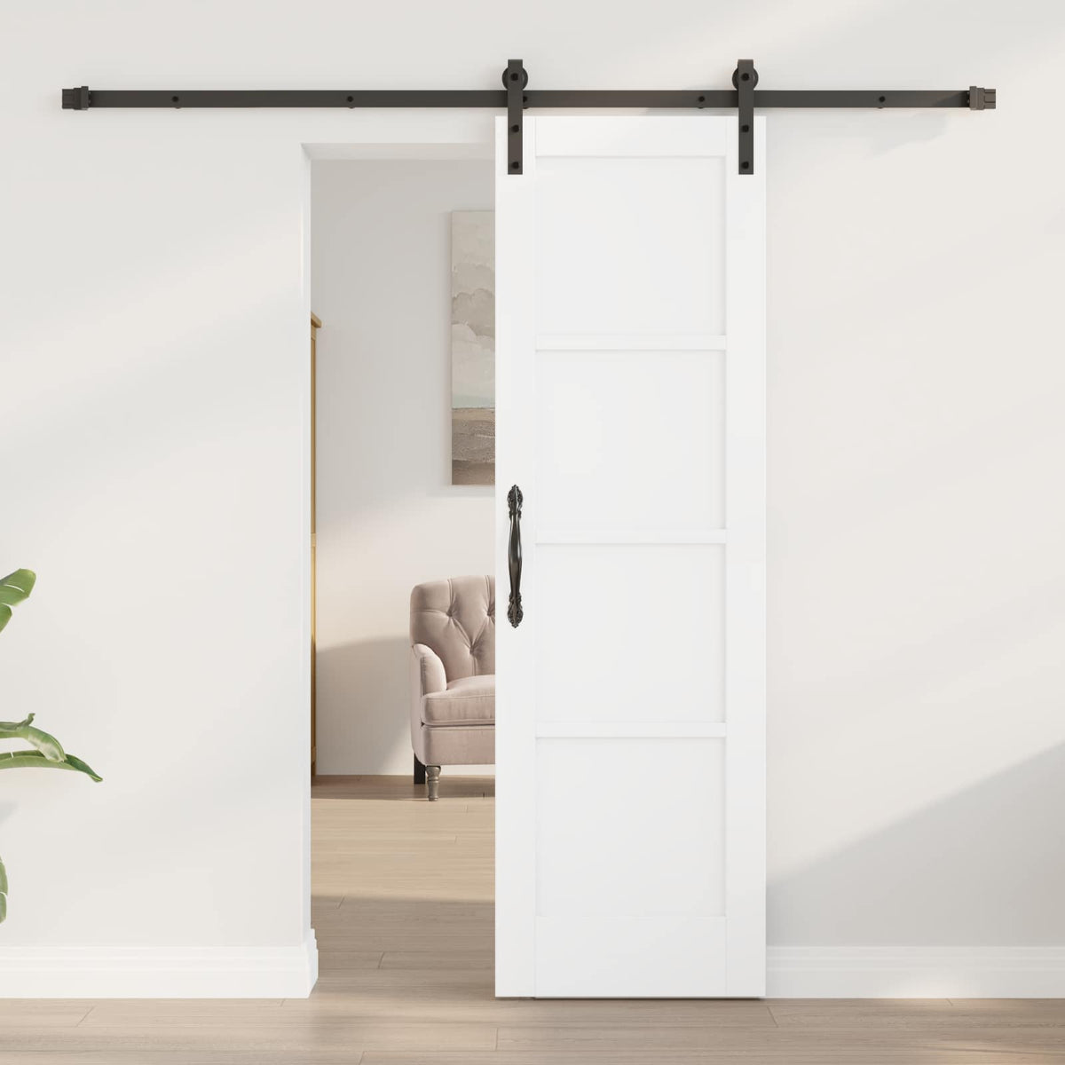 Sliding Door 61 x 198.5 cm Engineered Wood White and Black