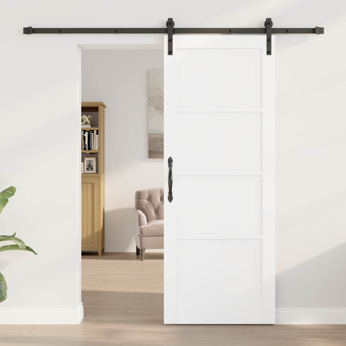 Sliding Door 78 x 202 cm Engineered Wood White and Black