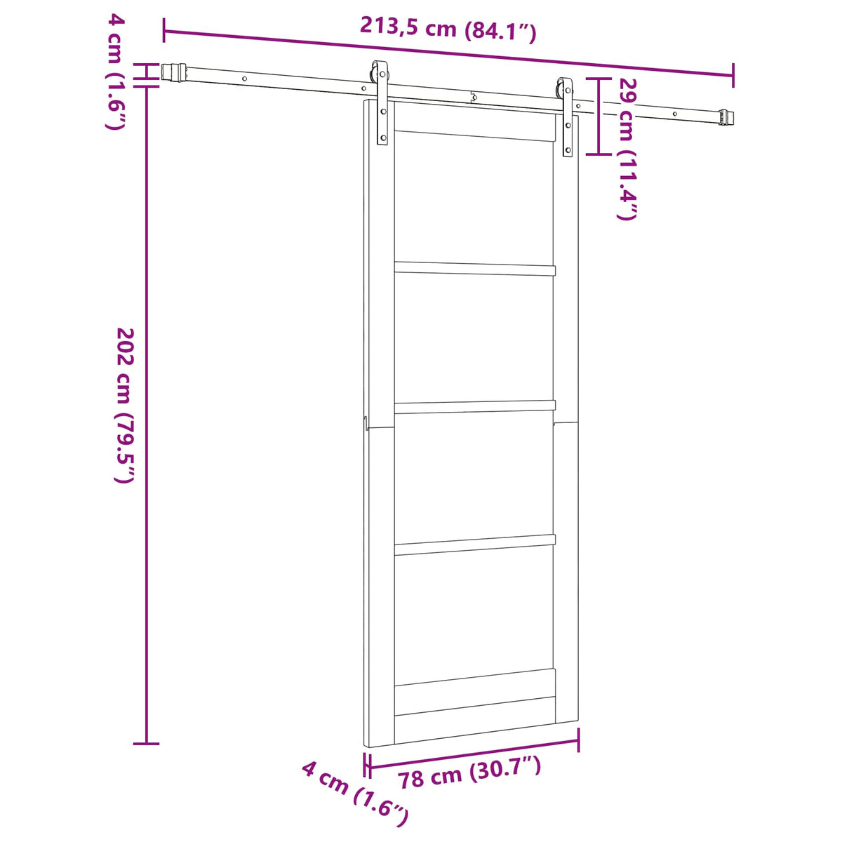Sliding Door 78 x 202 cm Engineered Wood White and Black