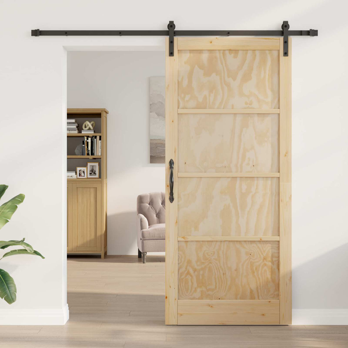 Sliding Door 93 x 211 cm Engineered Wood Natural and Black