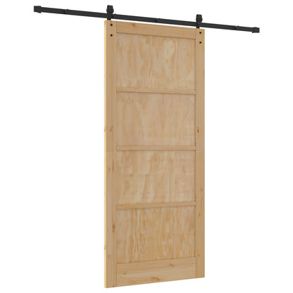 Sliding Door 93 x 211 cm Engineered Wood Natural and Black