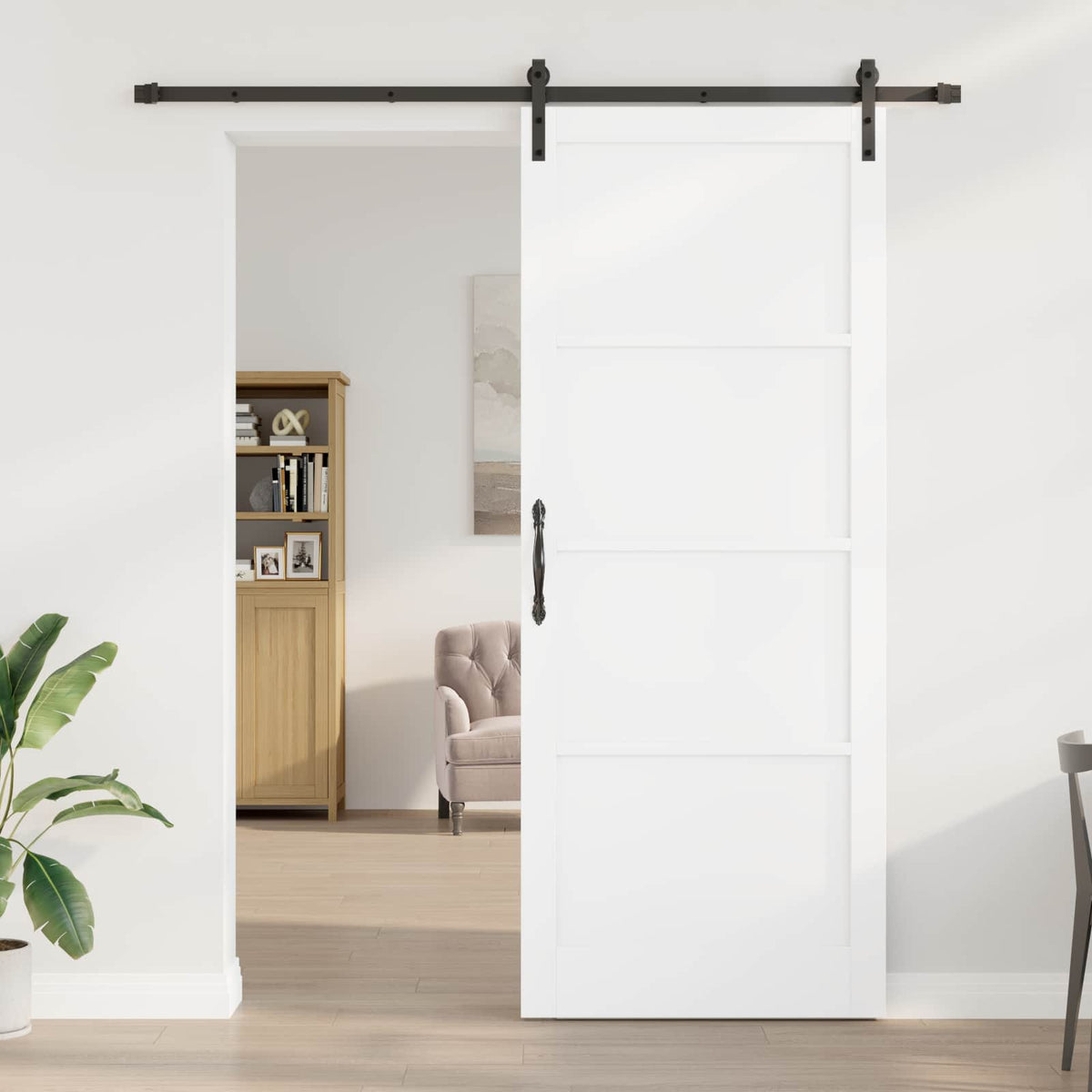 Sliding Door 93 x 232 cm Engineered Wood White and Black