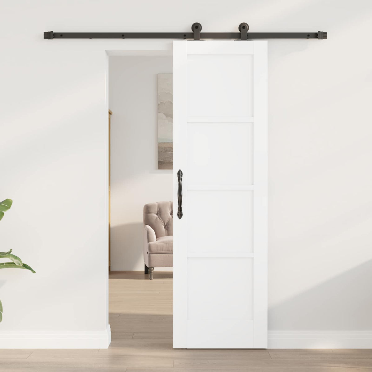 Sliding Door 61 x 198.5 cm Engineered Wood White and Black
