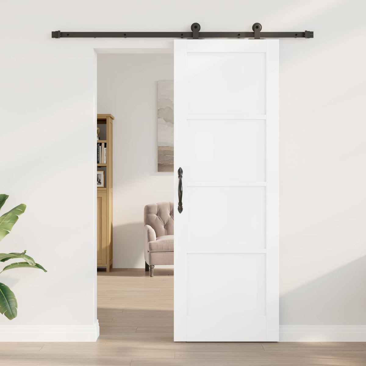 Sliding Door 73.5 x 211 cm Engineered Wood White and Black