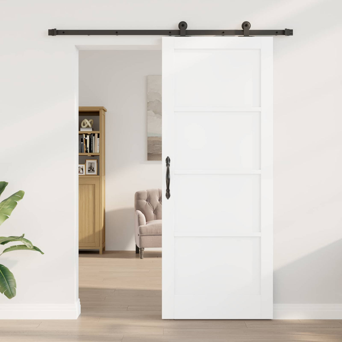Sliding Door 83 x 211 cm Engineered Wood White and Black