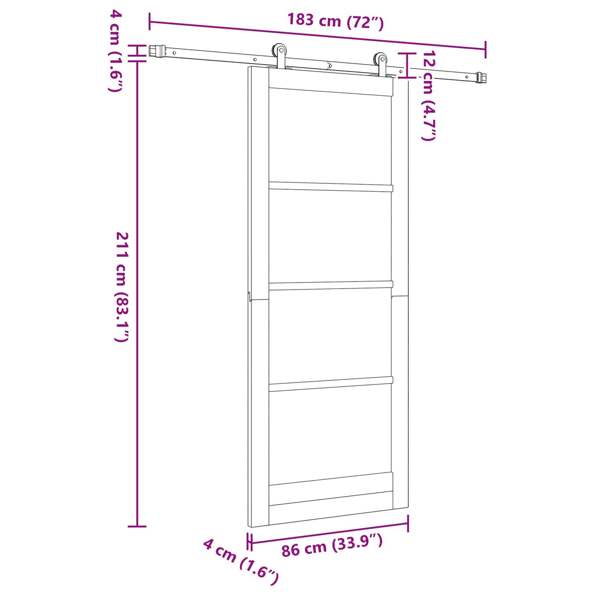 Sliding Door 86 x 211 cm Engineered Wood White and Black