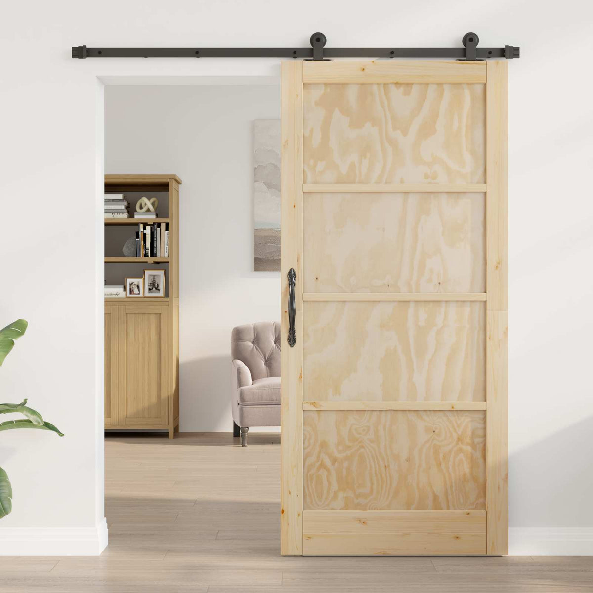 Sliding Door 93 x 202 cm Engineered Wood Natural and Black