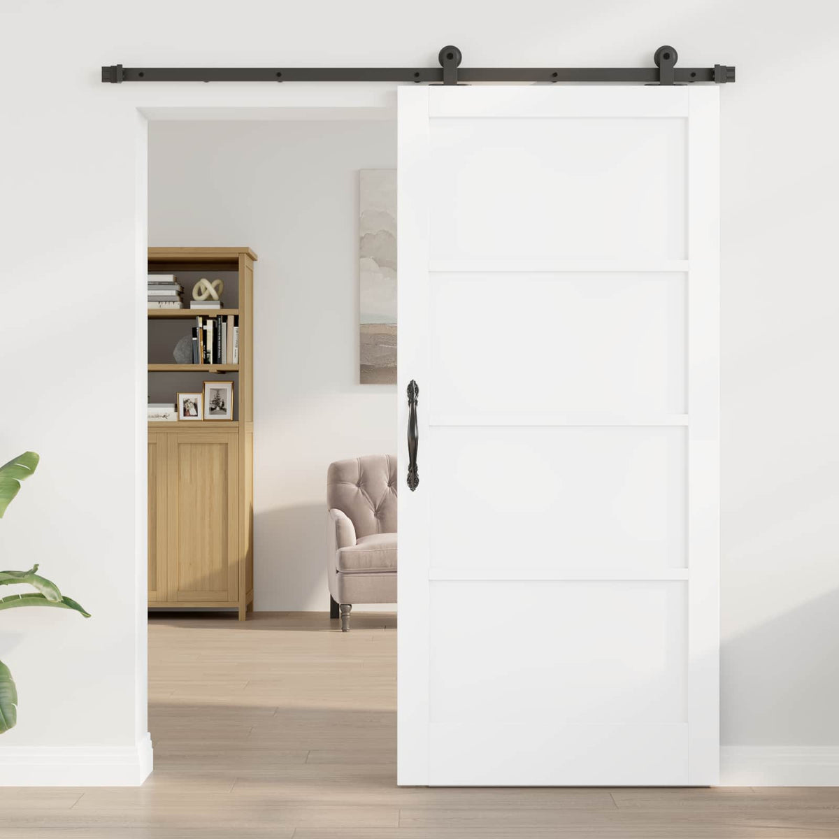 Sliding Door 93 x 202 cm Engineered Wood White and Black