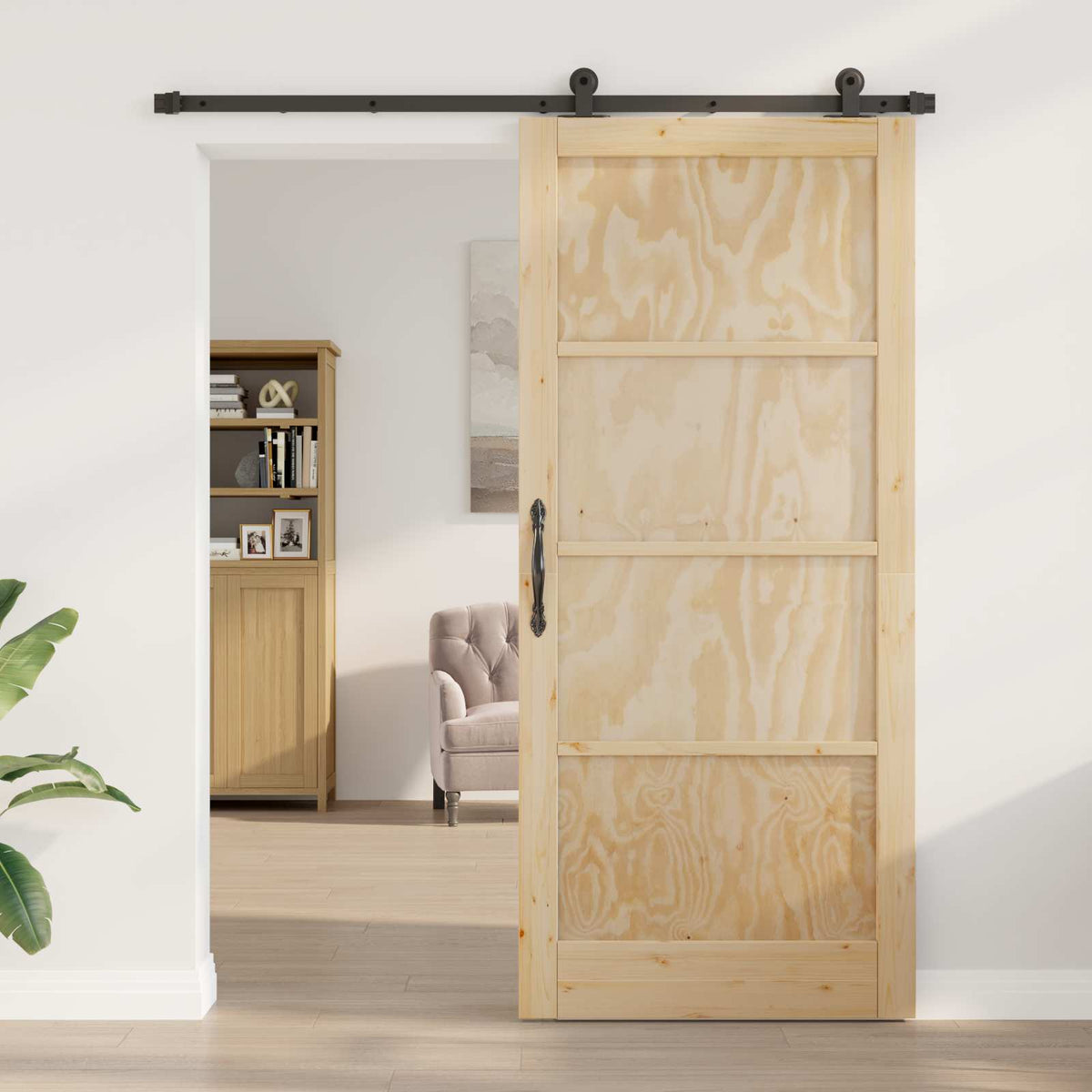 Sliding Door 93 x 211 cm Engineered Wood Natural and Black