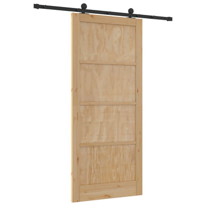 Sliding Door 93 x 211 cm Engineered Wood Natural and Black
