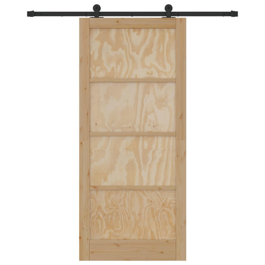 Sliding Door 93 x 211 cm Engineered Wood Natural and Black