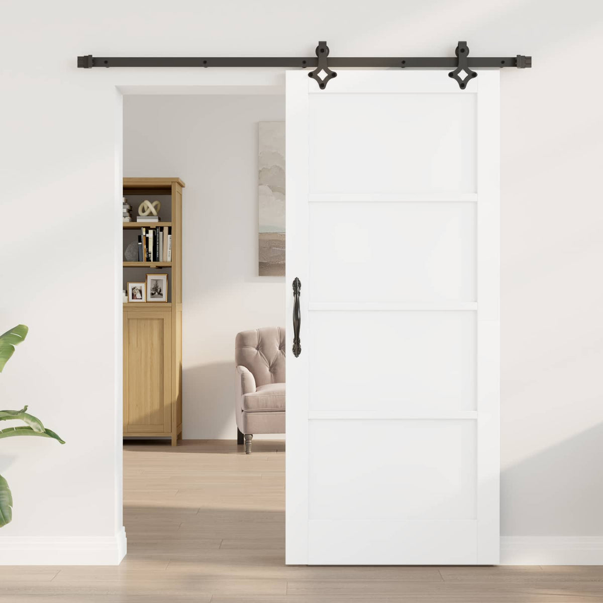 Sliding Door 86 x 198.5 cm Engineered Wood White and Black