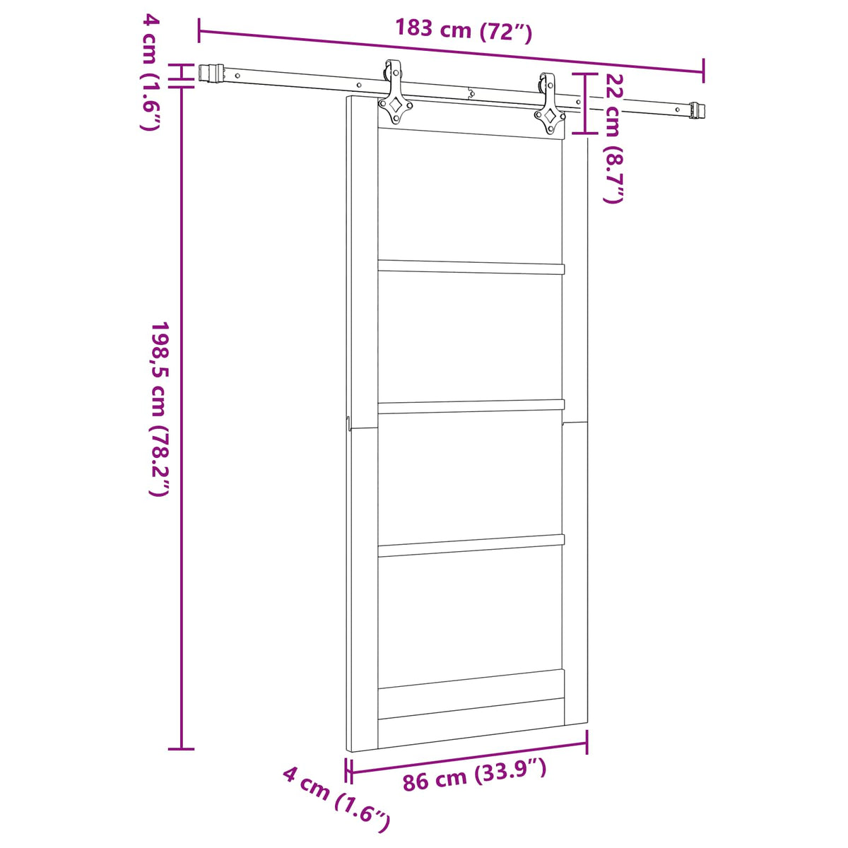 Sliding Door 86 x 198.5 cm Engineered Wood White and Black