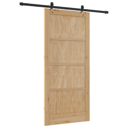 Sliding Door 93 x 202 cm Engineered Wood Natural and Black