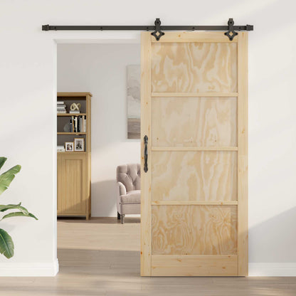 Sliding Door 93 x 211 cm Engineered Wood Natural and Black