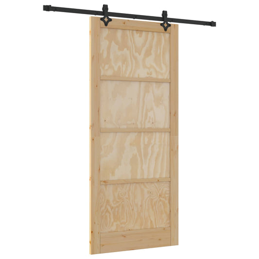 Sliding Door 93 x 211 cm Engineered Wood Natural and Black