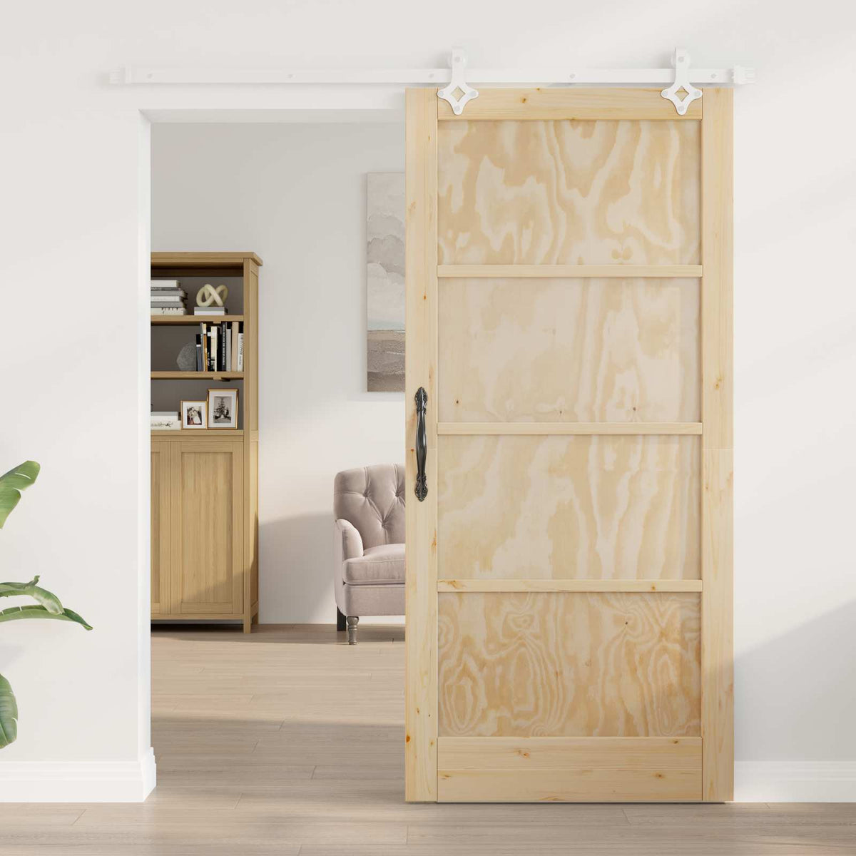 Sliding Door 93 x 202 cm Engineered Wood Natural and White