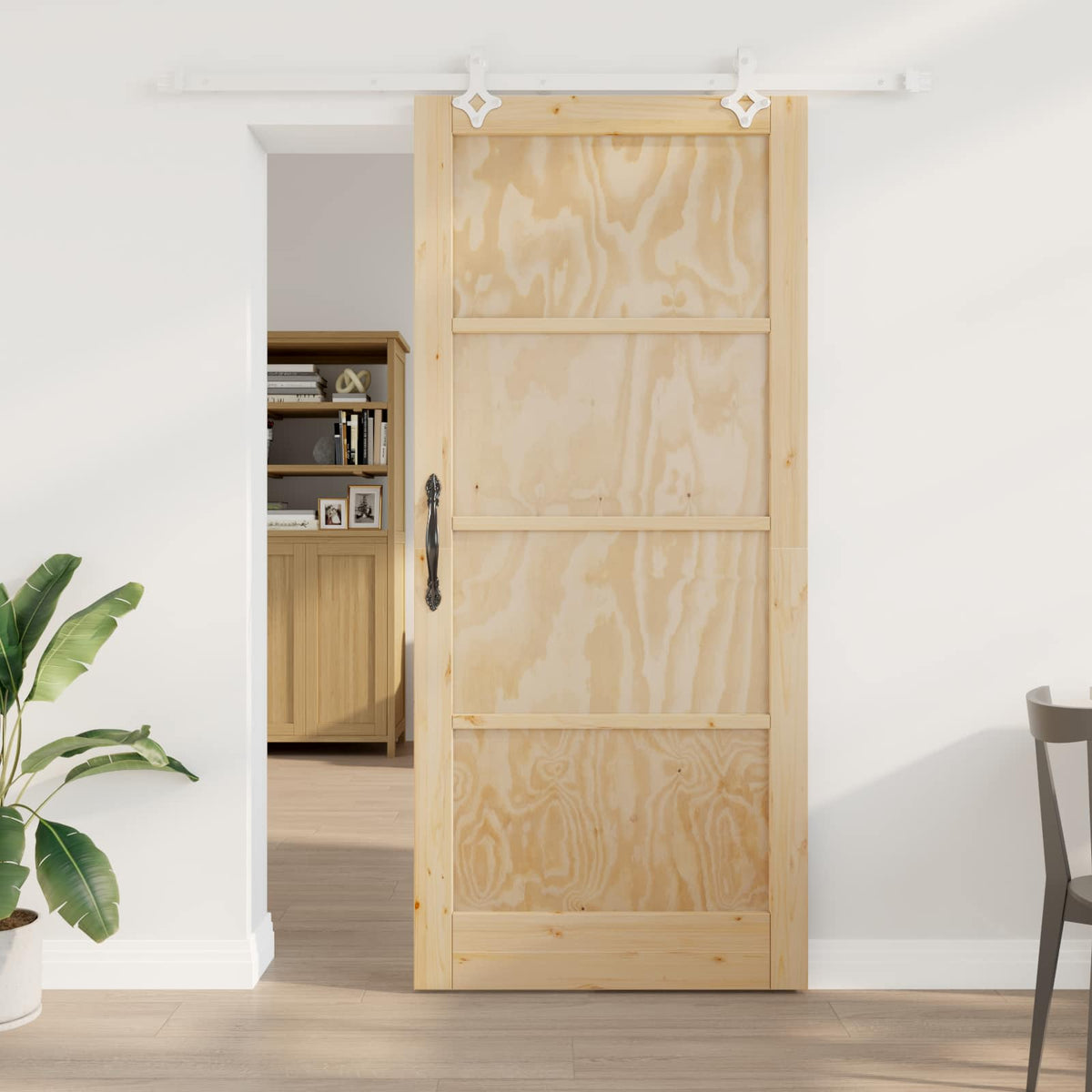 Sliding Door 93 x 211 cm Engineered Wood Natural and White