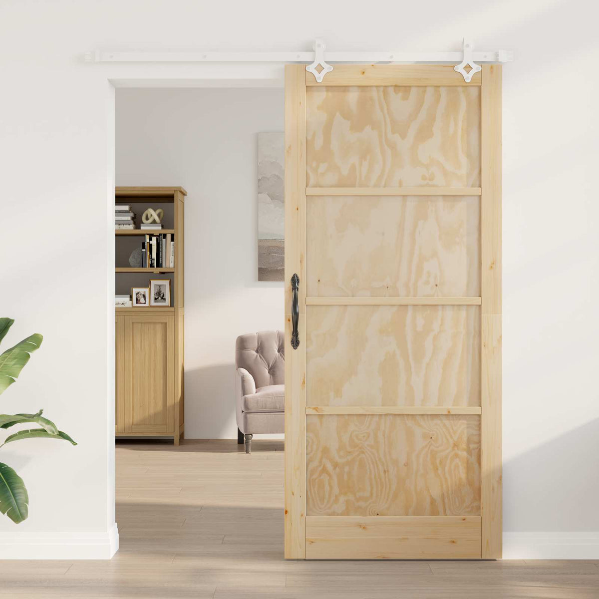 Sliding Door 93 x 211 cm Engineered Wood Natural and White