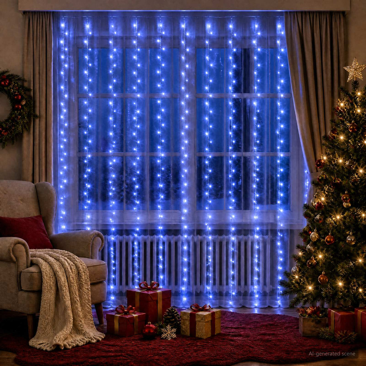 Curtain Lights 300 LEDs Blue 300 x 300 cm