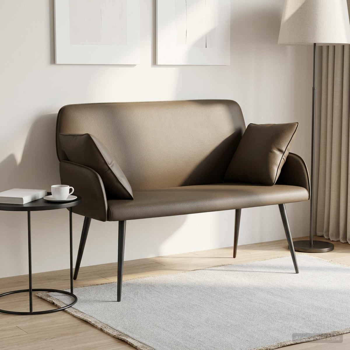 2 Seater Sofa with Metal Legs 2-Seater Grey Faux Leather
