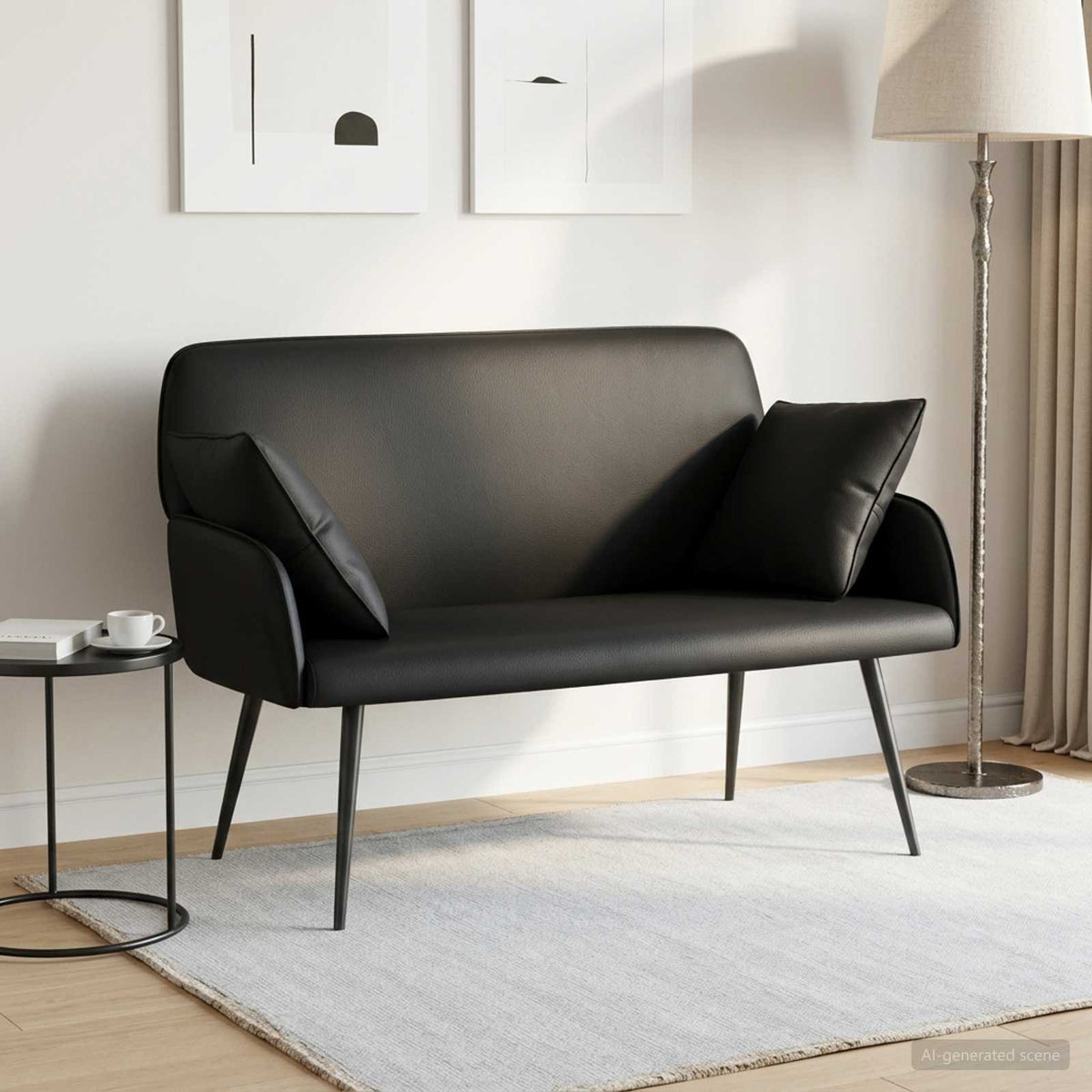2 Seater Sofa with Metal Legs 2-Seater Black Faux Leather