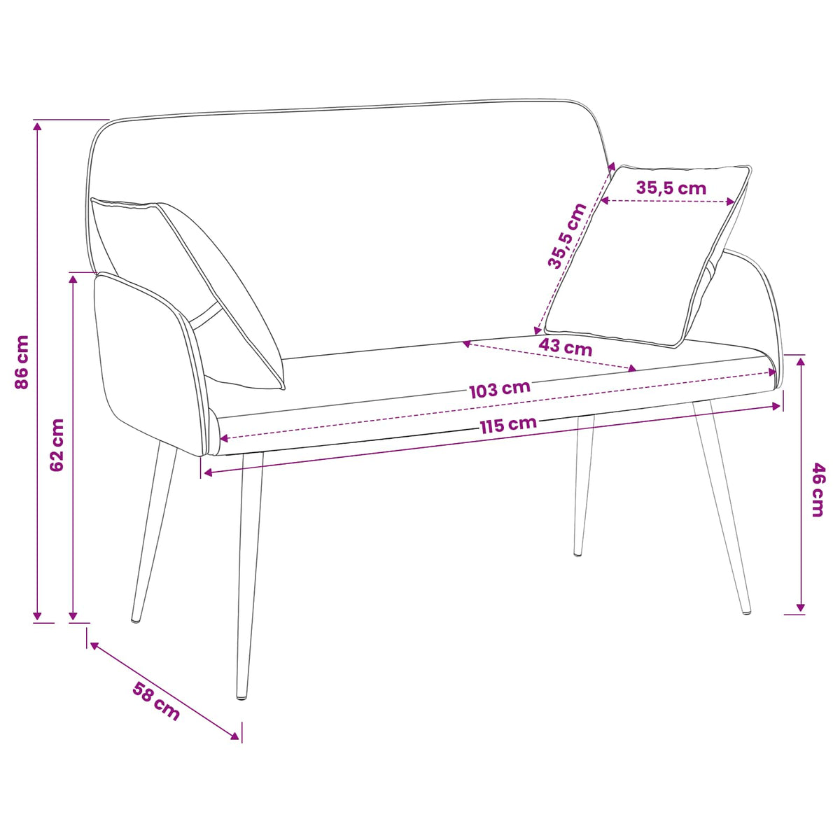 2 Seater Sofa with Metal Legs 2-Seater White Faux Leather